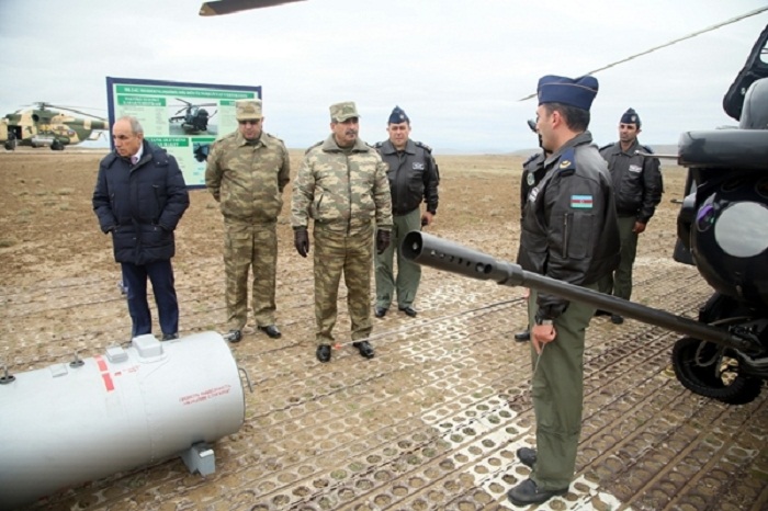 Helicopters of Azerbaijani Air Force conduct tactical flight exercises