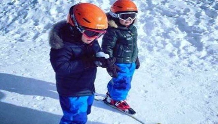 Leyla Aliyeva mit ihren Söhnen beim Skifahren