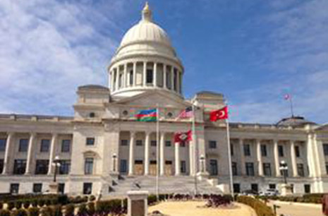 Azerbaijani flag raised in front of Arkansas Capitol Building