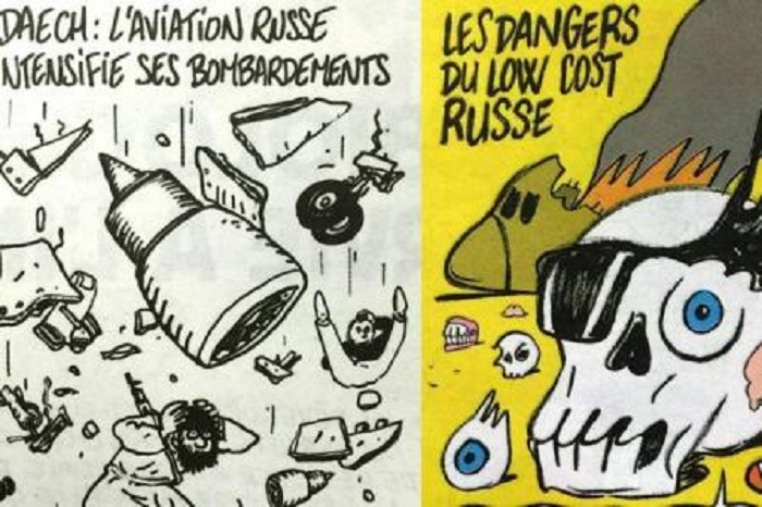 Pour Moscou, les dessins de Charlie Hebdo sur le crash de l`Airbus russe sont "blasphèmatoires"