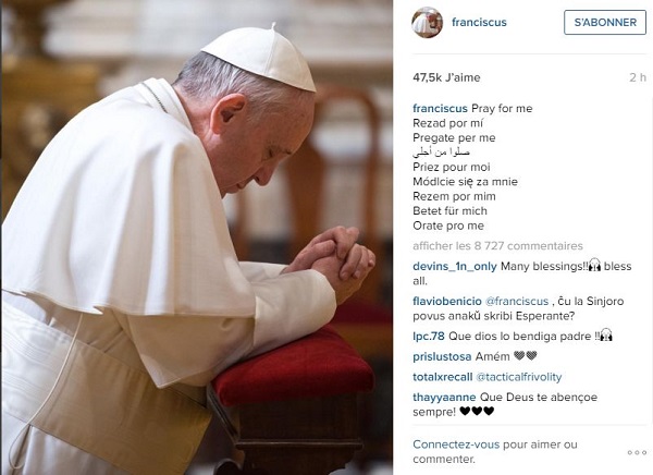 Instagram: l`arrivée remarquée du pape sur le réseau social