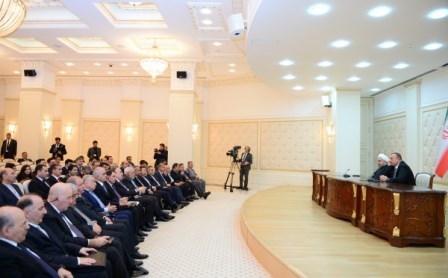İlham Əliyev və Ruhani biznes forumda