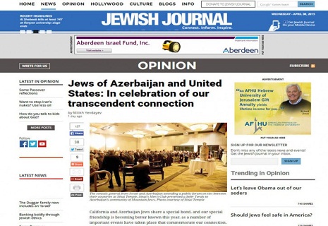 Jewish Journal of Los Angeles publishes article on Azerbaijan