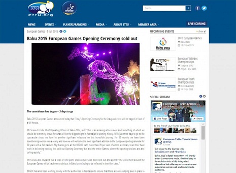 European Table Tennis Federation`s publishes article about Baku 2015