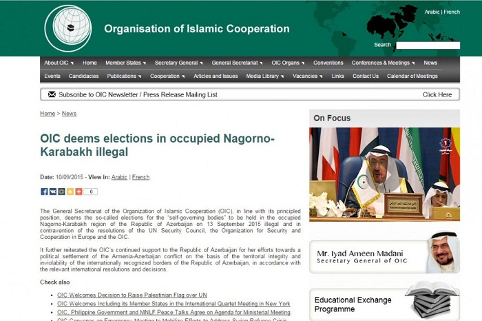 OIC condemns so-called elections to be held in Nagorno-Karabakh