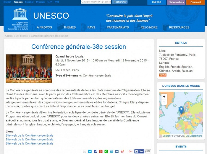 La Conférence générale de l’UNESCO entame sa 38e session à Paris