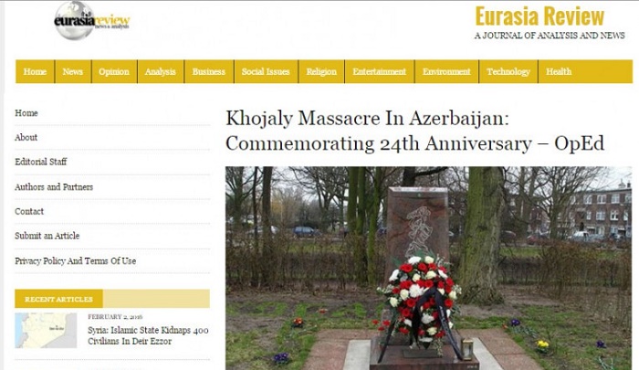 "Eurasia review" journal publishes article about Khojaly genocide