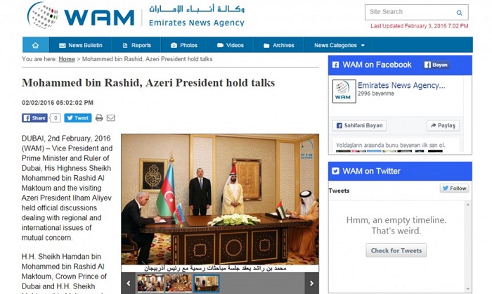 Azerbaijani President`s UAE visit in Middle East media