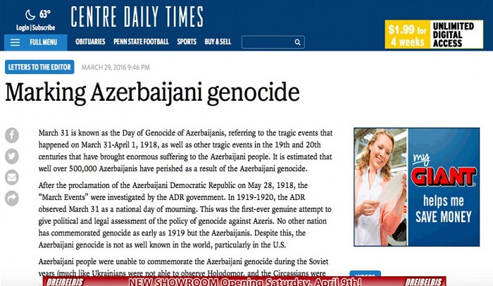  Marking Azerbaijani Genocide - Centre Daily Times newspaper