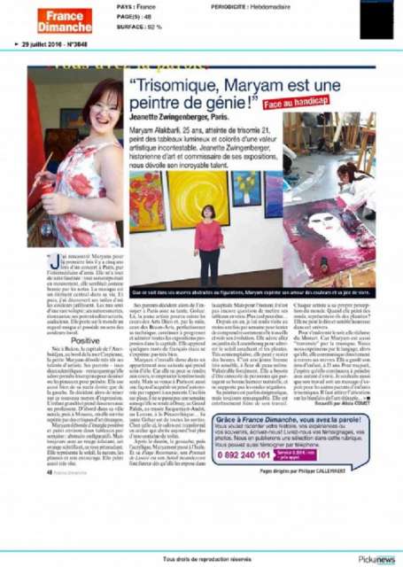 Le magazine France Dimanche publie un article sur la jeune peintre Maryam Alakbarli