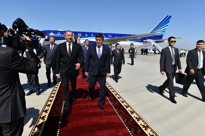 Ilham Aliyev arrives in Kyrgyzstan - PHOTOS