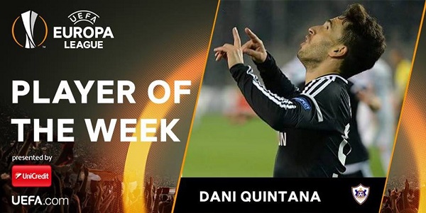 Ligue Europa : Dani Quintana élu meilleur joueur de la semaine