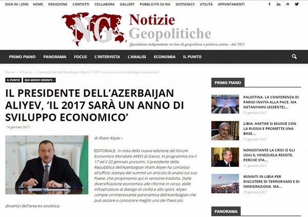 L’article du président Ilham Aliyev publié sur le site Forum économique de Davos sous les projecteurs des médias italiens