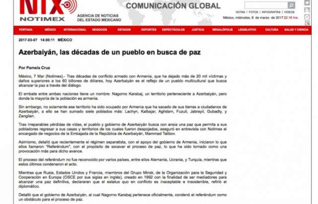 Mexikanische Nachrichtenagentur Notimeks schreibt über armenische Aggression