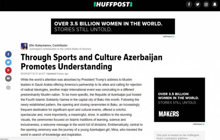 Huffington Post : L’Azerbaïdjan promeut la compréhension mutuelle par le sport et la culture