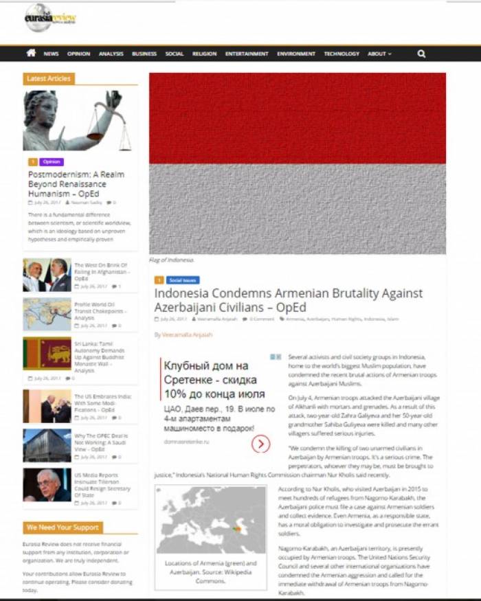 “Eurasia Review“:  Indonesien verurteilt Gräueltaten Armeniens gegen aserbaidschanische Zivilisten