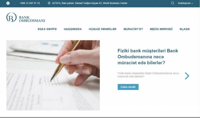 Bank Ombudsmanının saytı fəaliyyətə başladı
