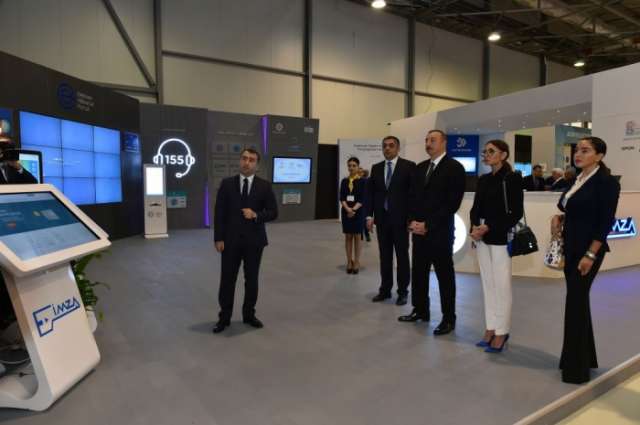 President Ilham Aliyev views BakuTel 2017 exhibition
