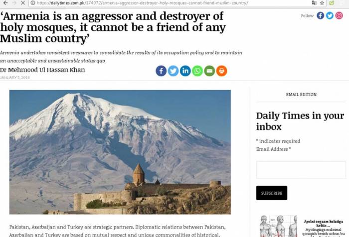 La presse pakistanaise parle des atrocités commises par l’Arménie