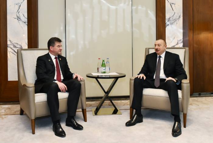 Treffen von Präsident Aserbaidschans Ilham Aliyev und Präsident der UN-Generalversammlung