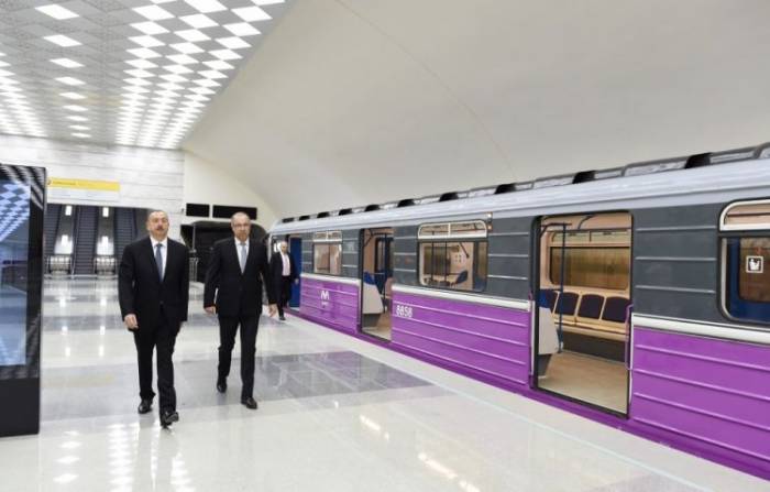 President Ilham Aliyev views new metro trains delivered to Baku