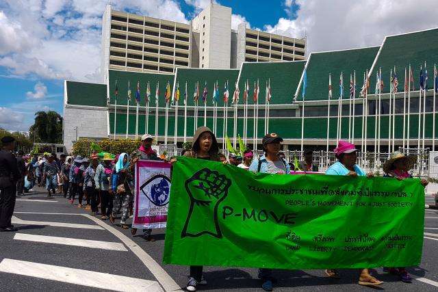 Hundreds gather near U.N. headquarters in Bangkok to protest against Thai military govt.