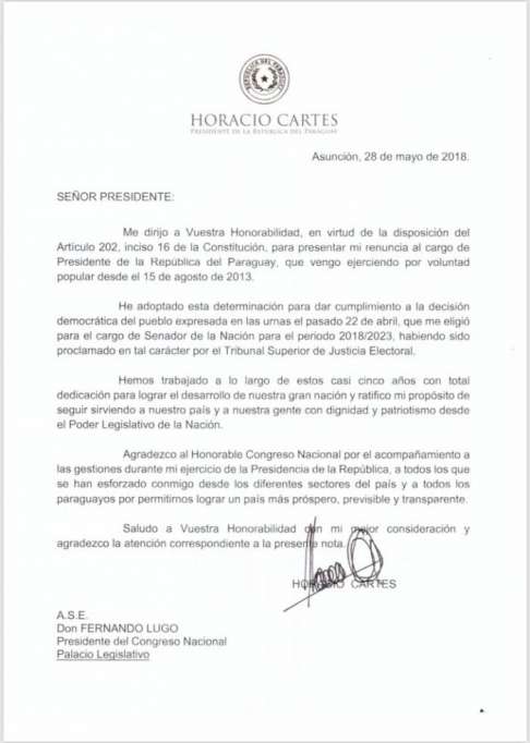 Dimite el presidente de Paraguay Horacio Cartes