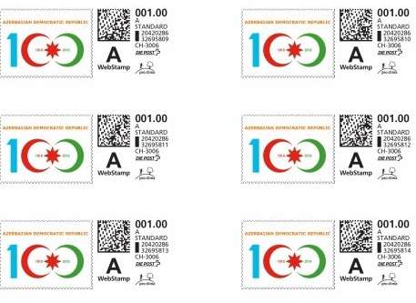 Postage stamp marking centenary of Azerbaijan Democratic Republic issued in Switzerland