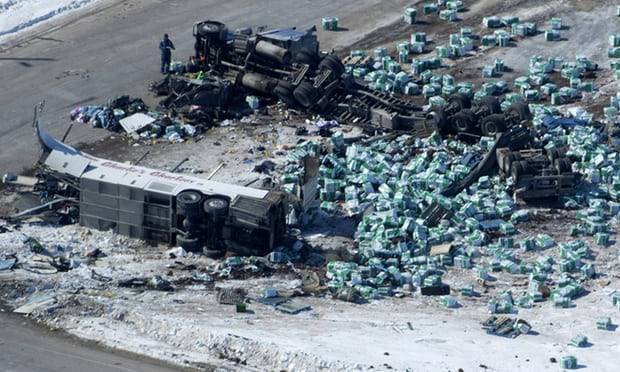 Canada hockey bus crash: truck driver charged over collision that left 16 dead