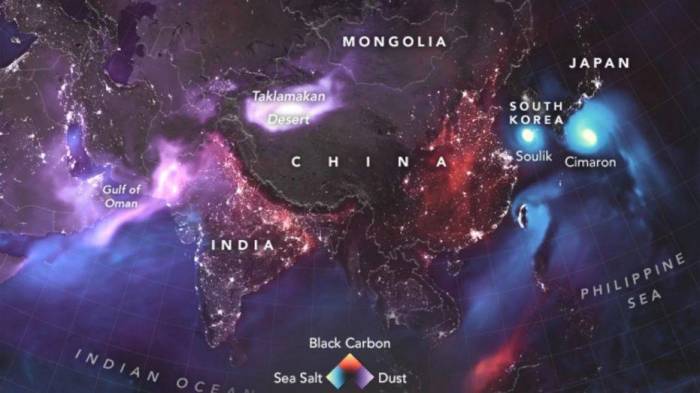 Glowing NASA map shows huge dust clouds swirling across Earth