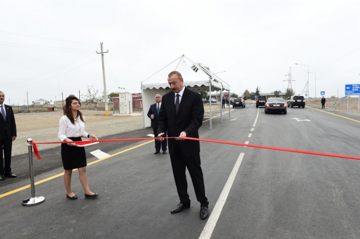 Präsident Aliyev weiht Automobilstraße Garagaji-Bahramtepe in Imischli ein