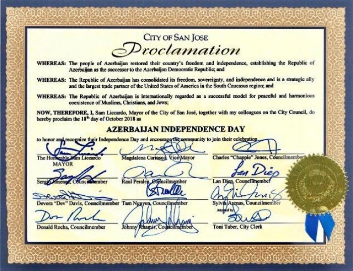 City of San Jose in California proclaims October 18 as 