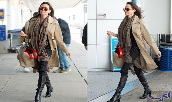 أنجلينا جولي بإطلالة أنيقة في معطف باللون البيج وسُترة سوداء