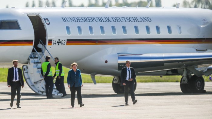 Merkel forced to swap planes again as van rams her jet