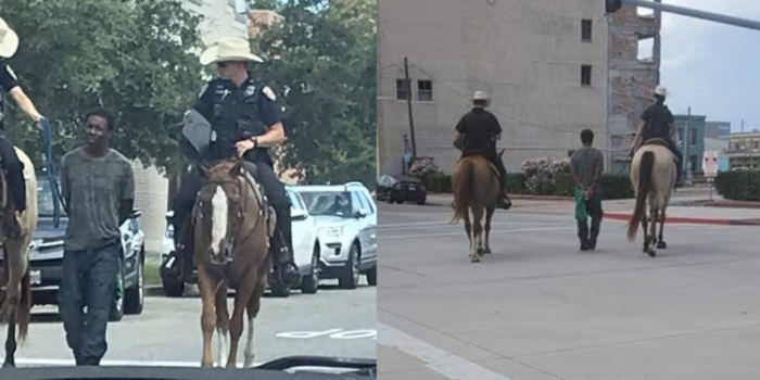 Au Texas, des poli­ciers à cheval tirent un homme noir avec une corde