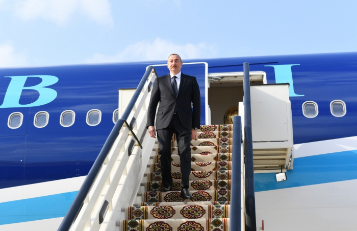  President Ilham Aliyev arrives in Turkmenistan on working visit 