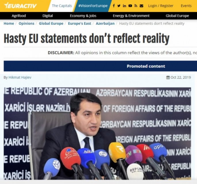   Hikmat Hajiyev: Las declaraciones apresuradas de la UE no reflejan la realidad  
