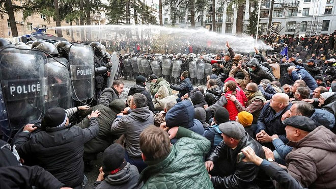  Georgia: Police clash with protesters in front of Parliament-  NO COMMENT  