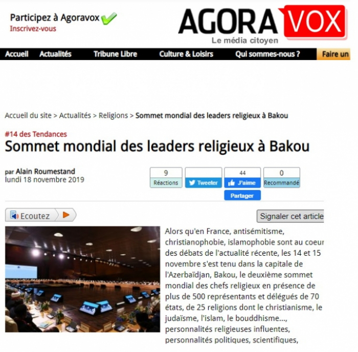   “Agora Vox” publica un artículo sobre la II Cumbre Internacional de Líderes Religiosos  