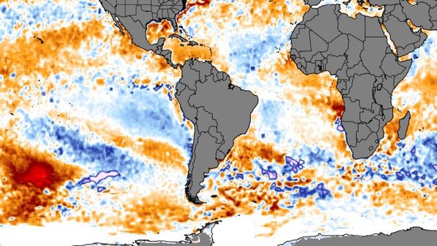 Descubren una gigantesca masa de agua caliente en el Pacífico que se mueve hacia Sudamérica