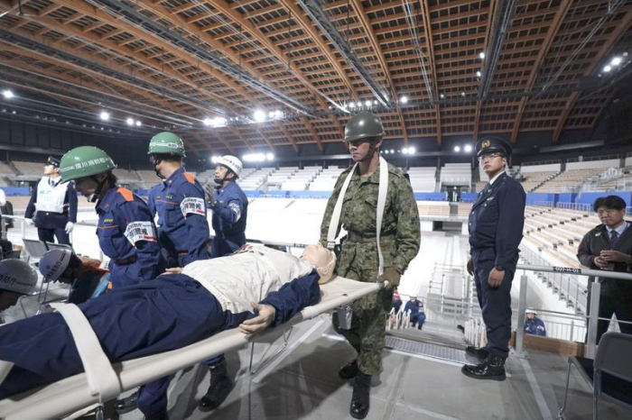 Tokyo 2020 organizers hold earthquake drill at Olympics venue