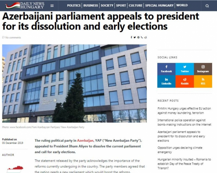   “Daily News Hungary” publicó un informe sobre la disolución del Milli Madzlis  