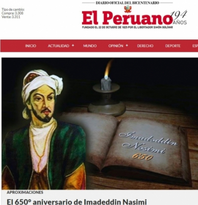 Peru portalı İmadəddin Nəsimi haqqında yazıb