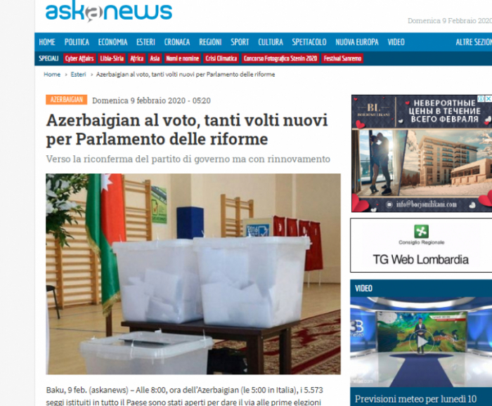   Las elecciones parlamentarias en Azerbaiyán en el centro de atención de los medios de comunicación italianos  