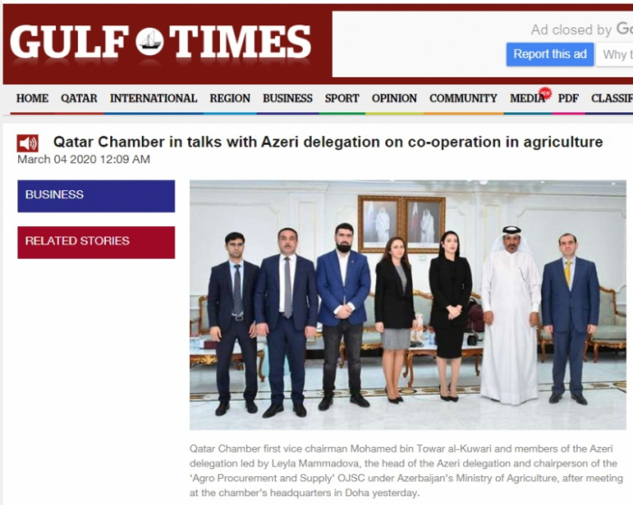     Gulf Times  : “Cámara de Comercio de Qatar mantiene conversaciones con la delegación azerbaiyana sobre la cooperación en la agricultura”  