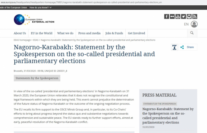   La UE no reconoce así llamadas "elecciones" en Nagorno-Karabaj  