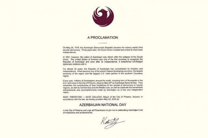  Arizonada 28 may “Azərbaycan Milli Günü” elan edildi 