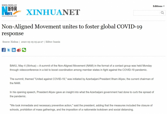     Xinhua  : El Movimiento de los No-Alineados se une para fomentar la respuesta global de COVID-19  