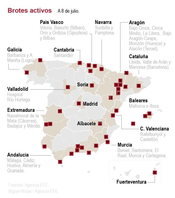España roza 70 brotes activos inquieta por el avance de los de Lleida y Lugo