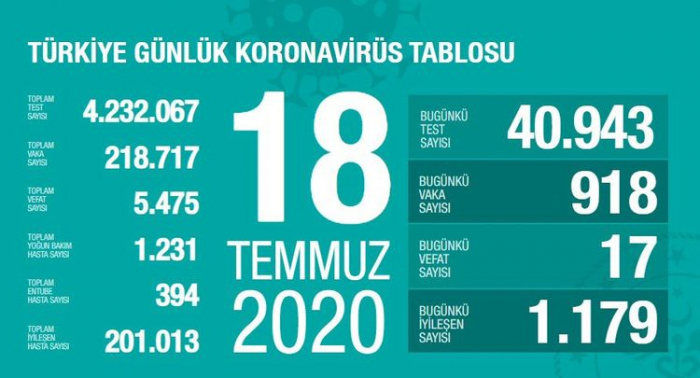 Türkiyədə koronavirusdan daha 17 nəfər ölüb